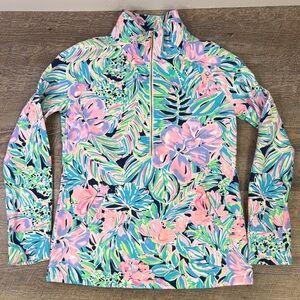 Lilly Pulitzer Luxletic Floral 1/2 Zip Size XS | Pink & Blue Tropical Print